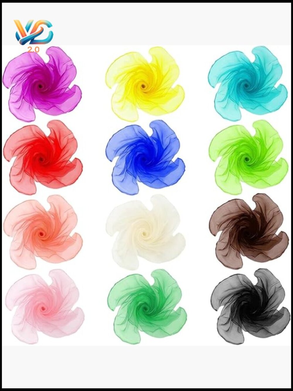 12 Sheer Chiffon Square Scarves Retro Lightweight Dance Neck Head Scarves Set